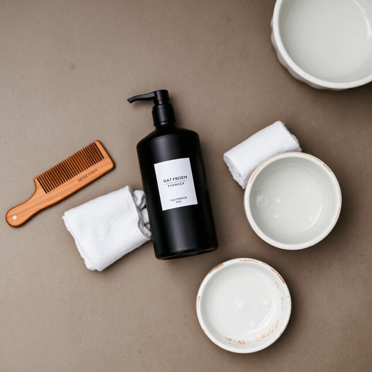 Hydraveil bottle with grooming accessories on a stone surface